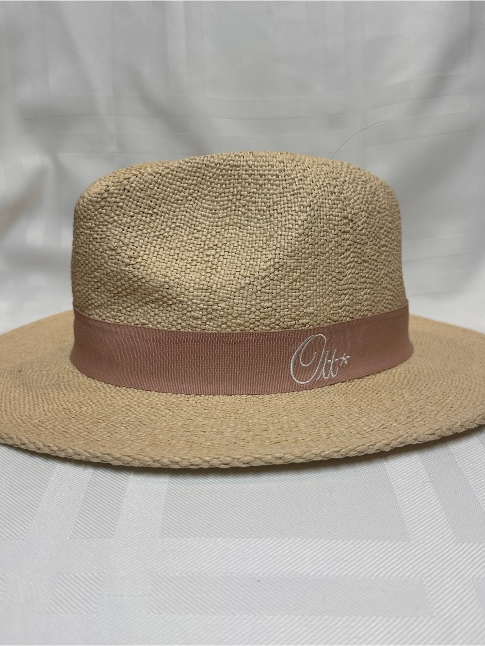 OTTO Natural Straw Fedora with Dusty Pink Band